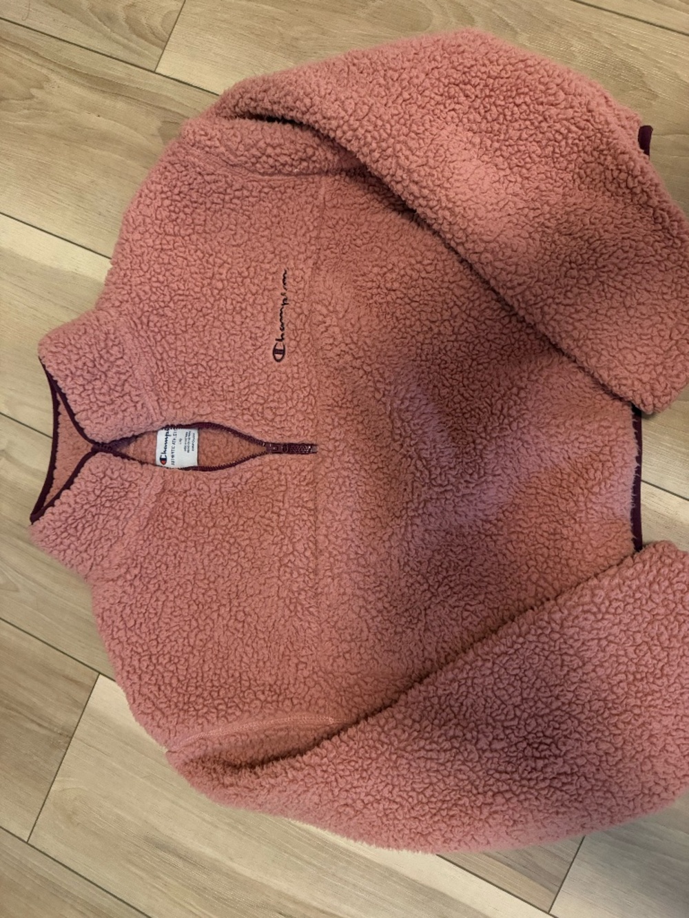 Champion Pink Sherpa Pullover Size Large 1/4 Zip Cozy Fleece EUC